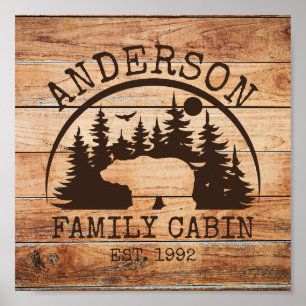 Poster Nom du Cabine de famille Personnalisé en bois rust