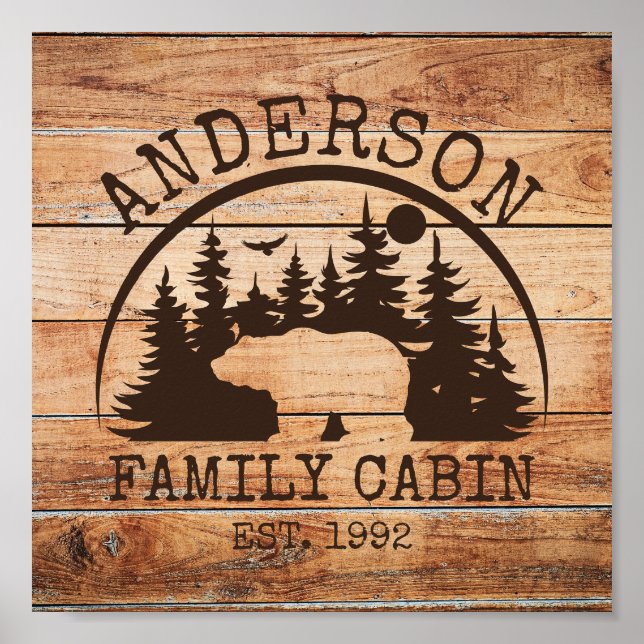 Poster Nom du Cabine de famille Personnalisé en bois rust (Devant)