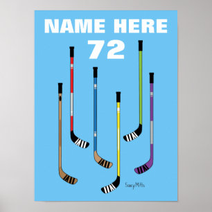Poster Nom du joueur de hockey personnalisé Bâtons de hoc
