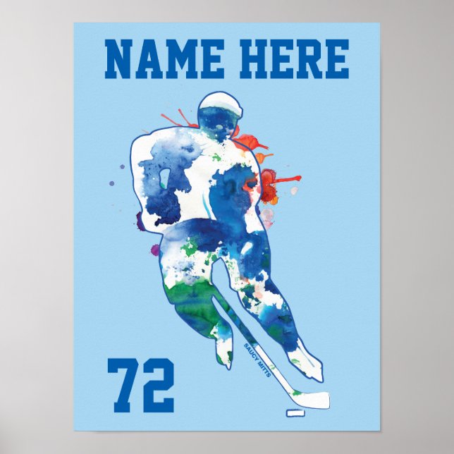 Poster Nom du joueur de hockey personnalisé Numéro d'aqua (Devant)