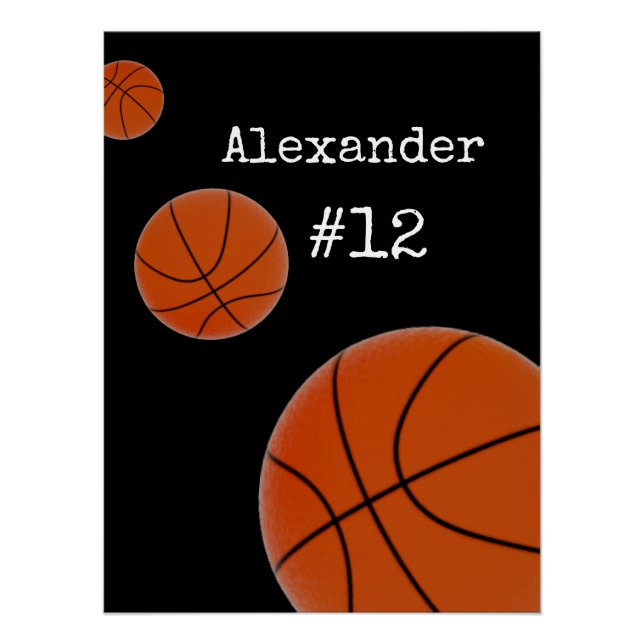 Poster Nom et numéro du basket-ball arrière - plan noir (Devant)