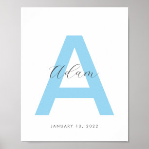 Poster Nom initial bleu personnalisé
