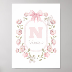 Poster nom initial cadre pivoines fille bébé