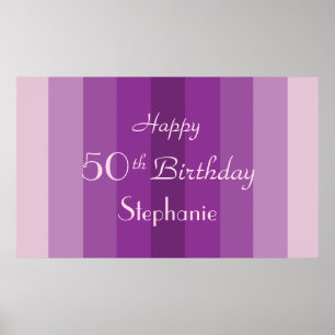 Poster Nom personnalisé, âge 50e anniversaire Purple Stri