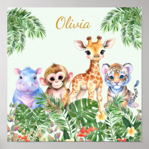 Poster Nom personnalisé Animaux de la jungle tropicale