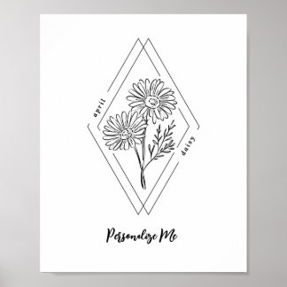 Poster Nom personnalisé April Daisy Flower