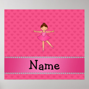 Poster Nom personnalisé ballerine coeurs rose
