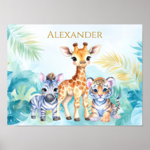 Poster Nom personnalisé bébé zèbre girafe et tigre de la