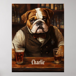 Poster Nom personnalisé Bulldog Bartender