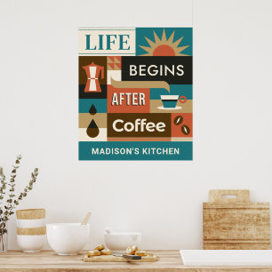 Poster Nom personnalisé Citations de café coloré
