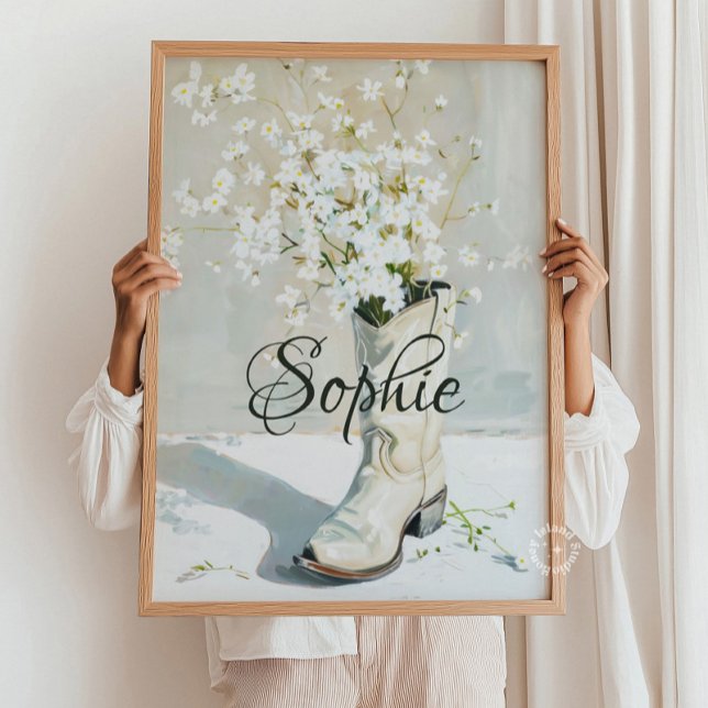 Poster Nom Personnalisé Cowgirl Boot With Flowers Peintur (Custom Name Cowgirl Boot With Flowers Painting Poster)