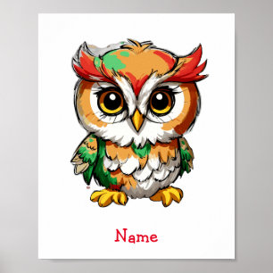 Poster Nom personnalisé de la chouette de bébé mignonne