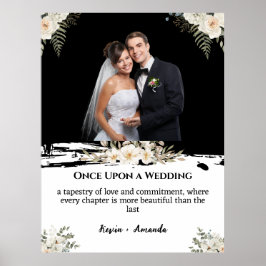 Poster Nom personnalisé de mariage floral blanc
