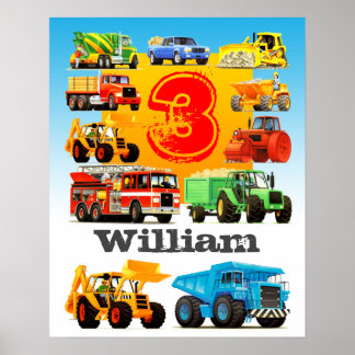 Poster Nom personnalisé du garçon et âge 3e anniversaire