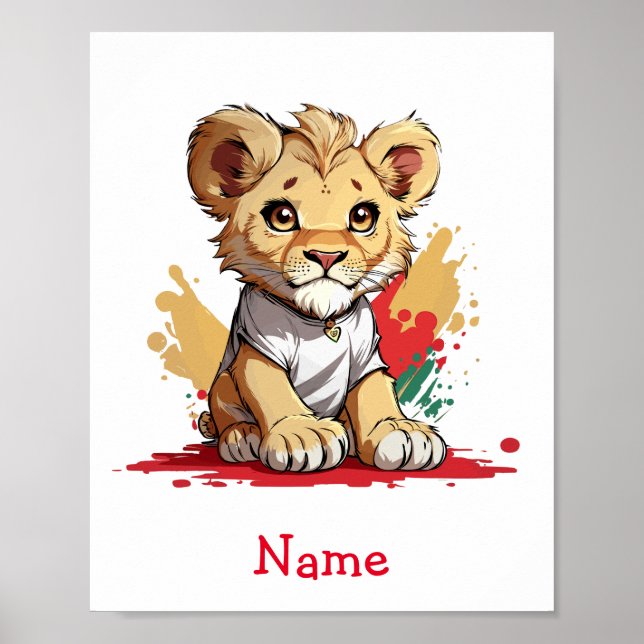 Poster Nom personnalisé du lion bébé mignon (Devant)