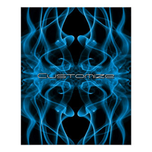 Poster Nom personnalisé Fumée Bleue Symétrique Noir