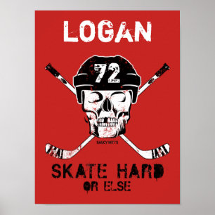 Poster Nom personnalisé Hockey Sticks de casque de crâne 