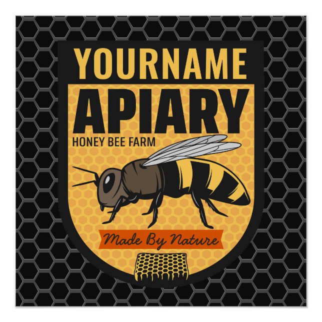 Poster NOM PERSONNALISÉ Honey Bee Apiary Beehives Farm (Devant)