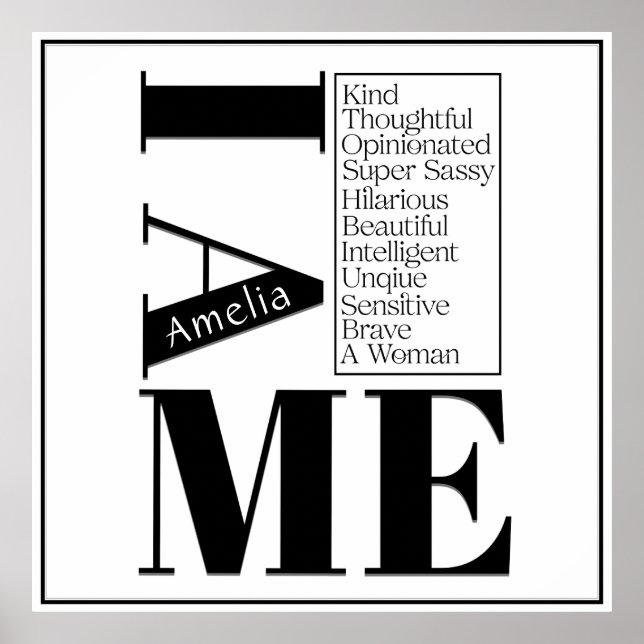 Poster Nom personnalisé I Am Me Femme Emaîtrise Texte noi (Devant)