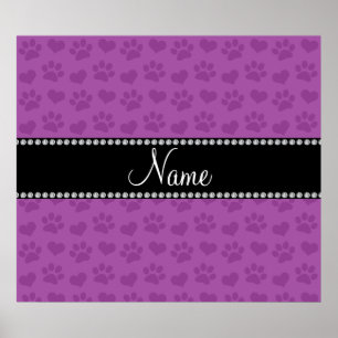Poster Nom personnalisé lilas pourpre coeurs et prin de p