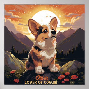 Poster Nom personnalisé mignon Pembroke Welsh Corgi