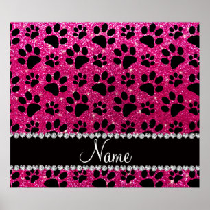 Poster Nom personnalisé neon rose parties scintillant noi