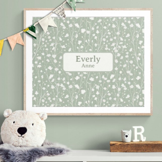 Poster Nom personnalisé Nursery Decor Farmhouse Floral (Customize name! Shown with a white mat and wood frame. (you will receive the print only) Thank you!)