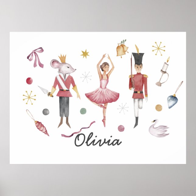 Poster Nom personnalisé Nutcracker Ballet Ballerina Noël (Devant)