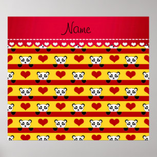Poster Nom personnalisé panda jaune rouge bandes cardiaqu