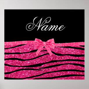 Poster Nom personnalisé parties scintillant rose chaud zè