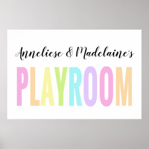 Poster Nom personnalisé Pastel Rainbow Playroom