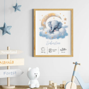 Poster Nom personnalisé pépinière d'éléphants imprimer