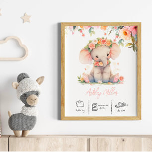 Poster Nom personnalisé pépinière d'éléphants imprimer