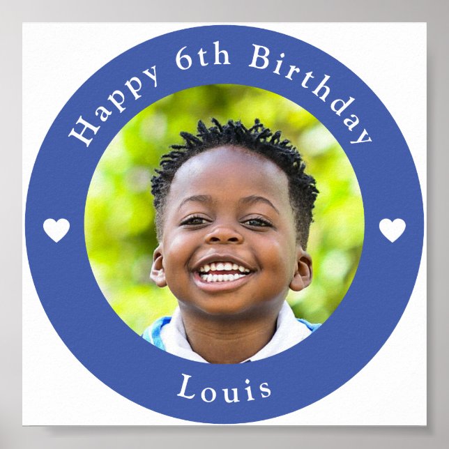 Poster Nom Personnalisé, Photo Et Âge Anniversaire Bleu (Devant)