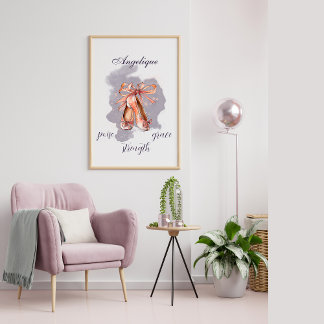 Poster Nom personnalisé Texte Ballet Pointe Chaussures Ba