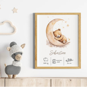 Poster Nom personnalisé Watercolor Teddy Bear Nursery