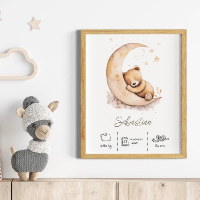 Poster Nom personnalisé Watercolor Teddy Bear Nursery (Créateur téléchargé)