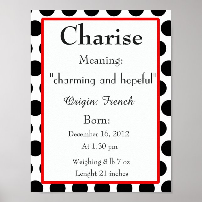 Poster Nom signifiant garderie Nom de la charise (Devant)
