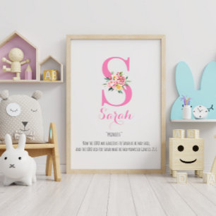 Poster Nom Signification Monogramme Aquarelle Flower