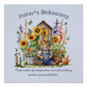 Poster Nom Texte Dire Fleur Jardin Tournesols Lapin