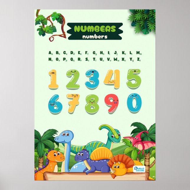 Poster Nombre comportant des dinosaures (Devant)
