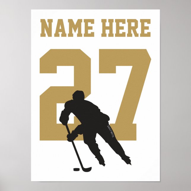 Poster Nombre de joueurs de hockey personnalisés Noir et  (Devant)