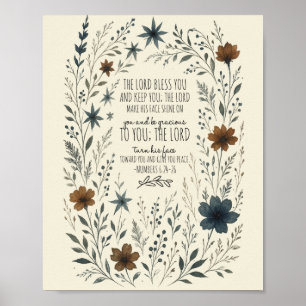 Poster Nombres 6:24–26 Bénédiction sacerdotale Floral vin