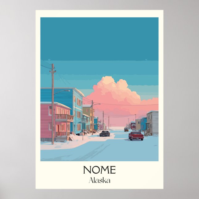 Poster Nome Alaska Winter Town Road Scene (Devant)