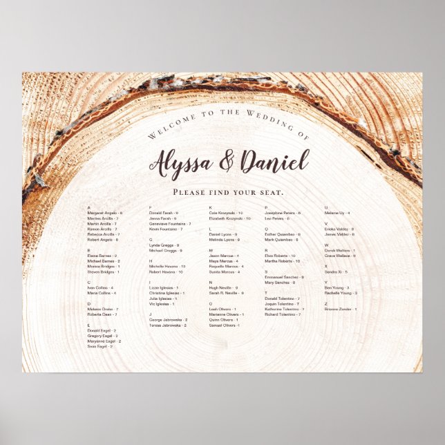 Poster Noms de script Rustique Mariage Arbre sangles assi (Devant)