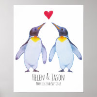 Noms personnalisés de pingouin Mariage Couple Wall