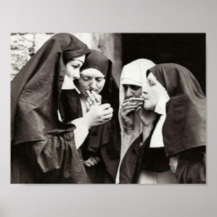 Poster Nonnes fumer photographie vintage 11x8.5in