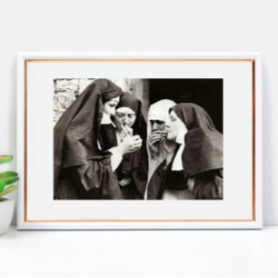 Poster Nonnes fumer photographie vintage 12x8in