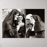 Nonnes Fumer Photographie Vintage 19x13po