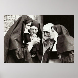 Poster Nonnes Fumer Photographie Vintage 19x13po